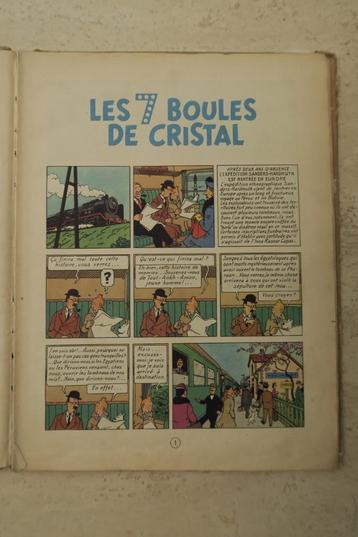  Tintin Hergé Les sept boules de cristal  E0 titre bleu 1948