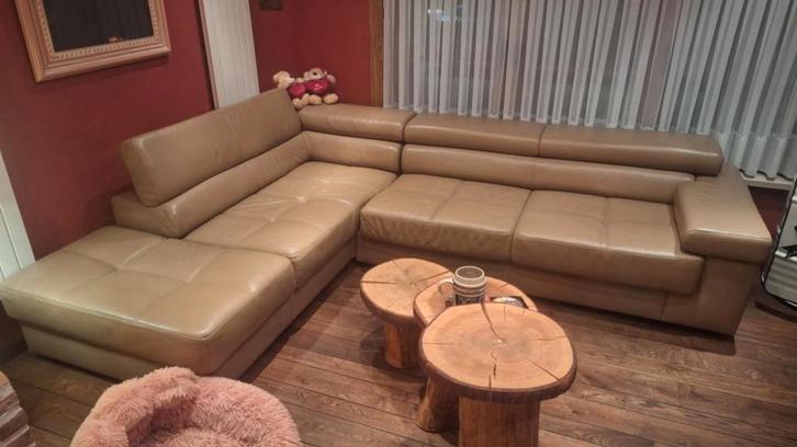Lederen hoeksalon+lederen relax kleur beige, Huis en Inrichting, Zetels | Complete zithoeken, Gebruikt, Leer, Ophalen
