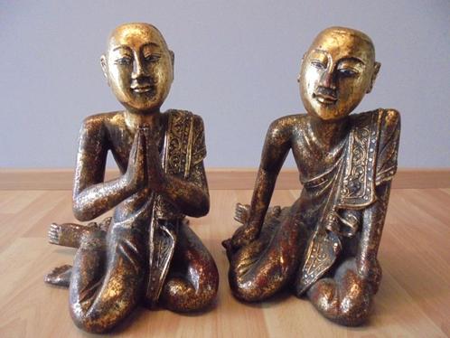Boeddha Monnik beelden in hout verguld Thailand Azie, Antiek en Kunst, Kunst | Beelden en Houtsnijwerken, Ophalen of Verzenden