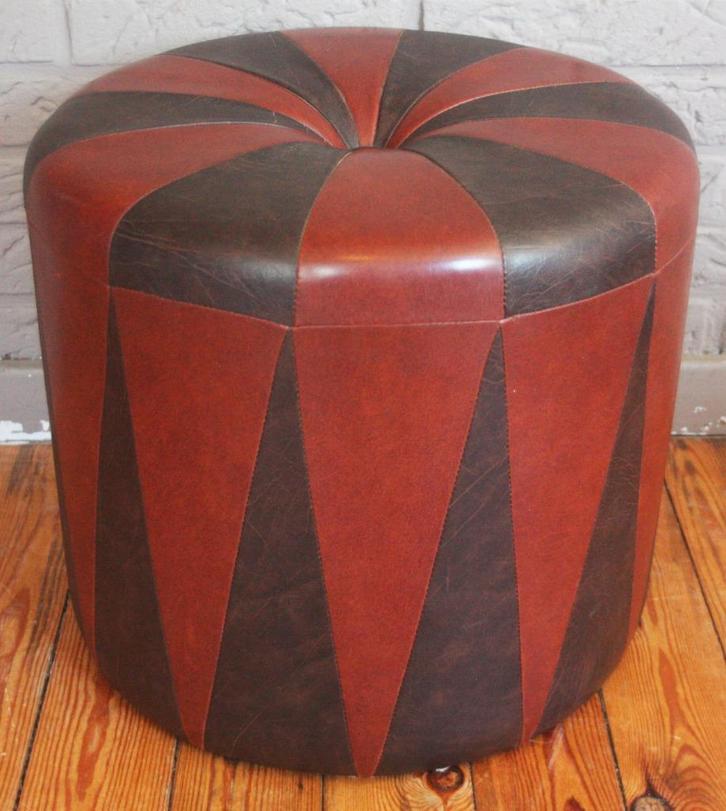 Vintage Ronde Poef / Lichtbruin - Donkerbruin / Jaren 60, Huis en Inrichting, Zetels | Voetbanken en poefs, Zo goed als nieuw