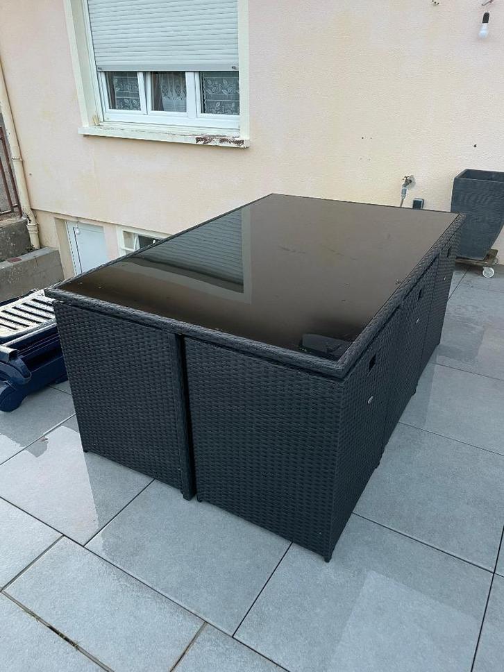Table de jardin avec 6 chaises encastrables, Tuin en Terras, Tuinsets en Loungesets, Zo goed als nieuw, Tuinset, 6 zitplaatsen