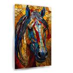 Abstract Paardenhoofd in Glas-in-lood Stijl canvas 60x90cm -, Huis en Inrichting, Woonaccessoires | Schilderijen, Tekeningen en Foto's