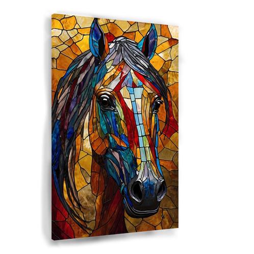 Tête de cheval abstraite en toile de style vitrail 60x90cm -, Maison & Meubles, Accessoires pour la Maison | Peintures, Dessins & Photos