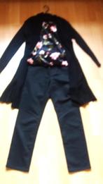 Zwarte skinny + fluwelen blouse + lange vest, Maat 38/40 (M), Verzenden