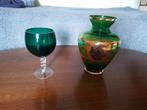 Vintage Emerald groene Murano vaas en Empoli vaas op voet, Ophalen of Verzenden