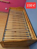 Lit en pin massif avec sommier neuf, Ophalen, 90 cm, Eenpersoons, Beige