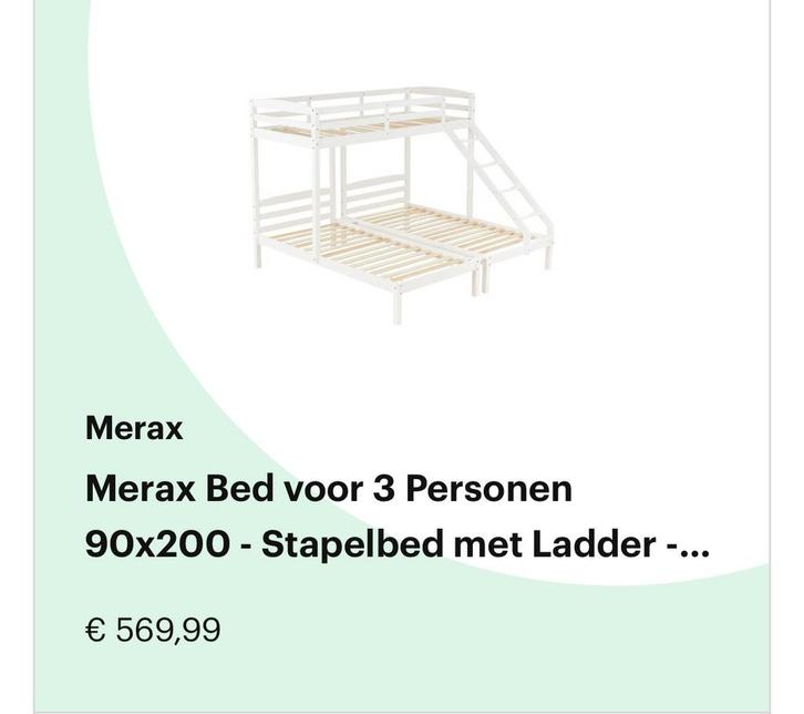 Meraxbed voor 3 personen 90x200 -stapelbed voor kinderen-wit, Huis en Inrichting, Slaapkamer | Stapelbedden en Hoogslapers, Nieuw