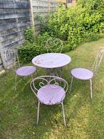 Metalen Tuintafel met vier stoelen, Tuin en Terras, Tuintafels, Ophalen, Gebruikt, Rond, Metaal