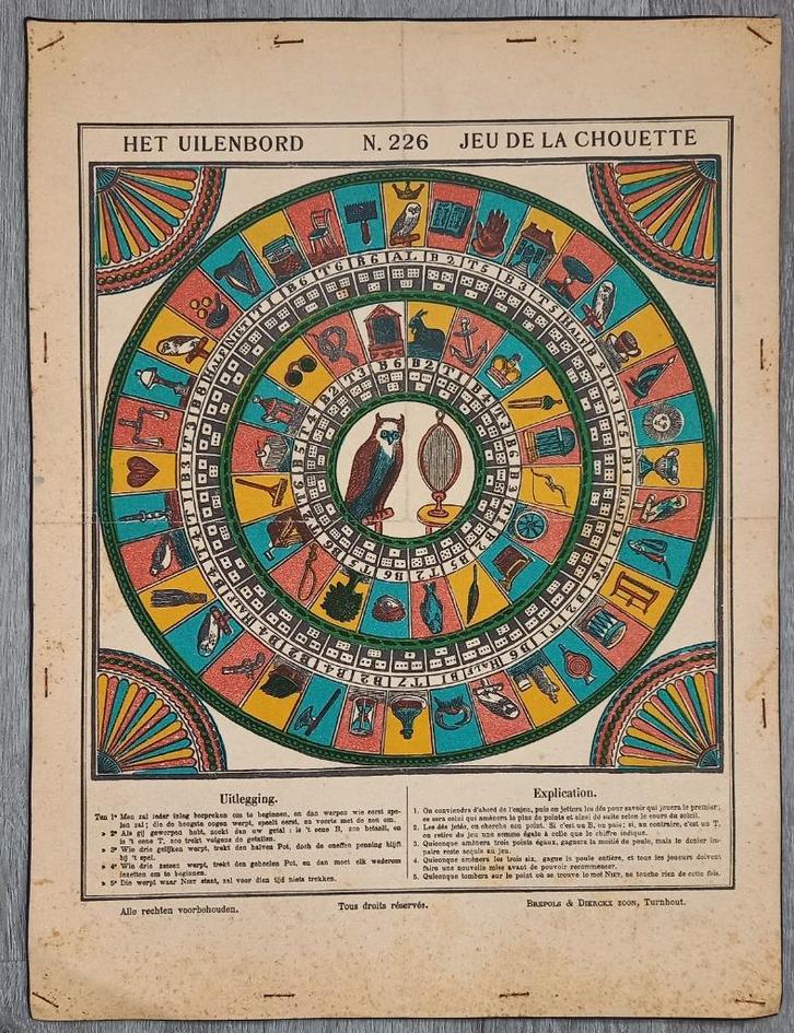 Antiek boordspel Het Uilenbord - Jeu de la Chouette, Antiquités & Art, Antiquités | Jouets, Enlèvement ou Envoi