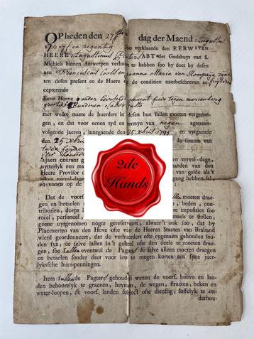 Akte 1795 A. Pooters Abt  Godshuis Sint-Michiels Antwerpen beschikbaar voor biedingen