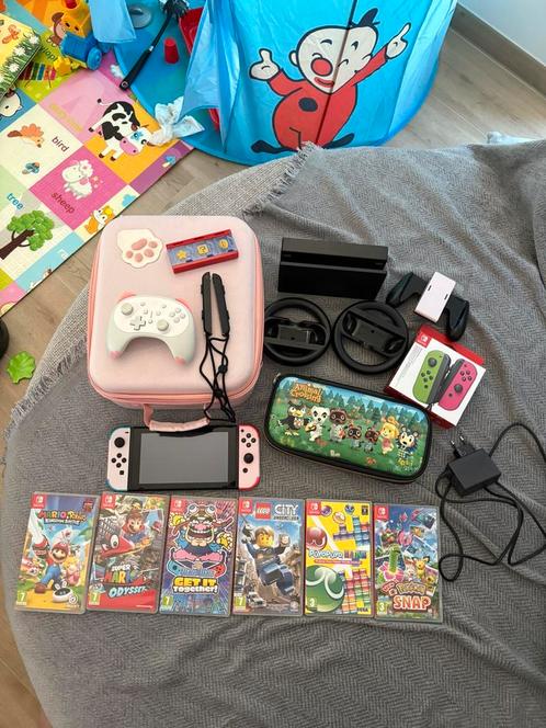 Nintendo Switch met accessoires en games, Games en Spelcomputers, Spelcomputers | Nintendo Switch, Zo goed als nieuw, Ophalen