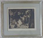 JULES DE BRUYCKER / AU MARCHE / ZW-W ETS / 64x73cm / KADER, Antiek en Kunst, Ophalen