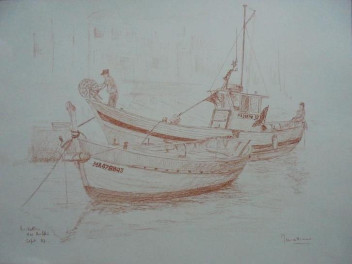 Marseille  Vissersboten  Litho, Antiek en Kunst, Kunst | Litho's en Zeefdrukken, Verzenden