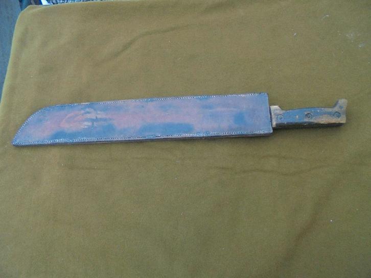 18″ Amerikaanse machete met leren schede, houten handvat, Verzamelen, Militaria | Tweede Wereldoorlog, Landmacht, Ophalen of Verzenden