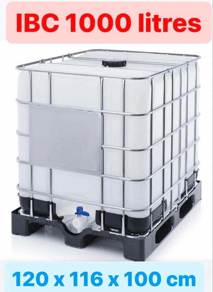 Complete Cubi IBC-tanktank van 1000 l (met kooi en pallet), Tuin en Terras, Regentonnen, Gebruikt, Kunststof, 150 liter of meer
