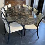 Set EETTAFEL in Spaanse natuurmarmer  met 8 STOELEN, Huis en Inrichting, Tafels | Eettafels, Ophalen, Gebruikt, 100 tot 150 cm