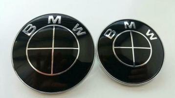 Bmw motorkap/kofferbak emblemen 82mm 74mm full zwart f10 f20 beschikbaar voor biedingen