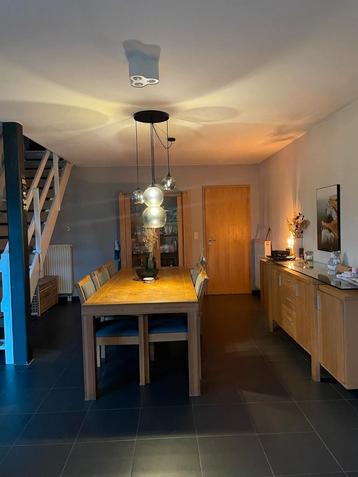 Eiken tafel + 6 stoelen + barkast te koop, Ophalen, Gebruikt