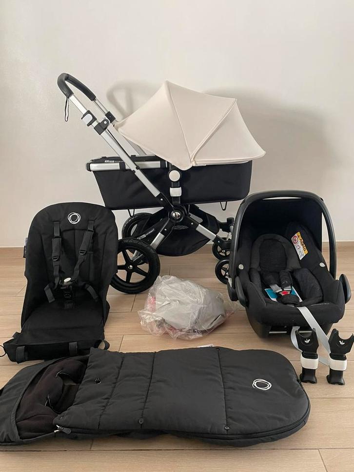 Bugaboo Cameileon 3+Black Fresh White 3-in-1 kinderwagen Set, Kinderen en Baby's, Buggy's, Zo goed als nieuw, Maxi-Cosi, Regenhoes