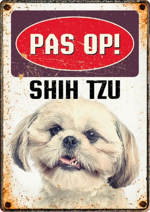 Metalen waakbord PAS OP! SHIH TZU, Tuin en Terras, Tuinwanddecoratie, Nieuw, Ophalen of Verzenden