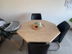 Eetafel met travertîn blad, Huis en Inrichting, Ophalen, Gebruikt, Overige materialen, Overige vormen