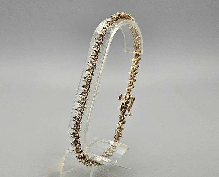 Gouden Vintage armband champagne diamant ca:1.50 ct.2025/140, Handtassen en Accessoires, Armbanden, Zo goed als nieuw, Goud, Goud