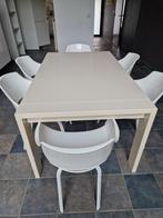 Eettafel met 6 designstoelen - uittrekbaar, Huis en Inrichting, Tafels | Eettafels, Ophalen, Gebruikt, Vijf personen of meer, Rechthoekig
