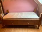 Enkelbed in grenen met opberglades and matras, Ophalen, Gebruikt, Eenpersoons, Bruin