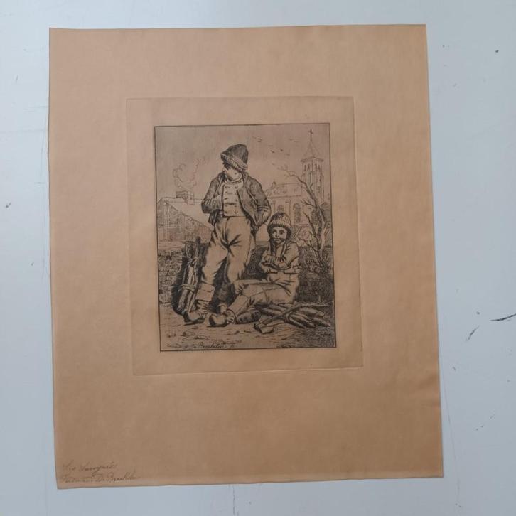 Ferdinand de Braekeleer (1792-1882) - ets - "Les savoyards", Antiek en Kunst, Kunst | Etsen en Gravures, Ophalen of Verzenden