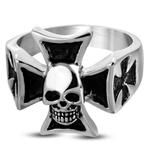 Bague pour homme croix de Malte avec crâne acier inoxydable, Enlèvement ou Envoi, Neuf, Fer ou Acier, Homme