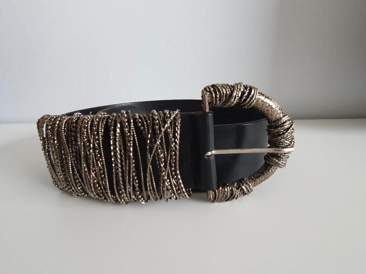 Zwarte riem leder Spazio  concept IT 44, Kleding | Dames, Riemen en Ceinturen, Zo goed als nieuw, Losse buckle of gesp, Minder dan 80 cm