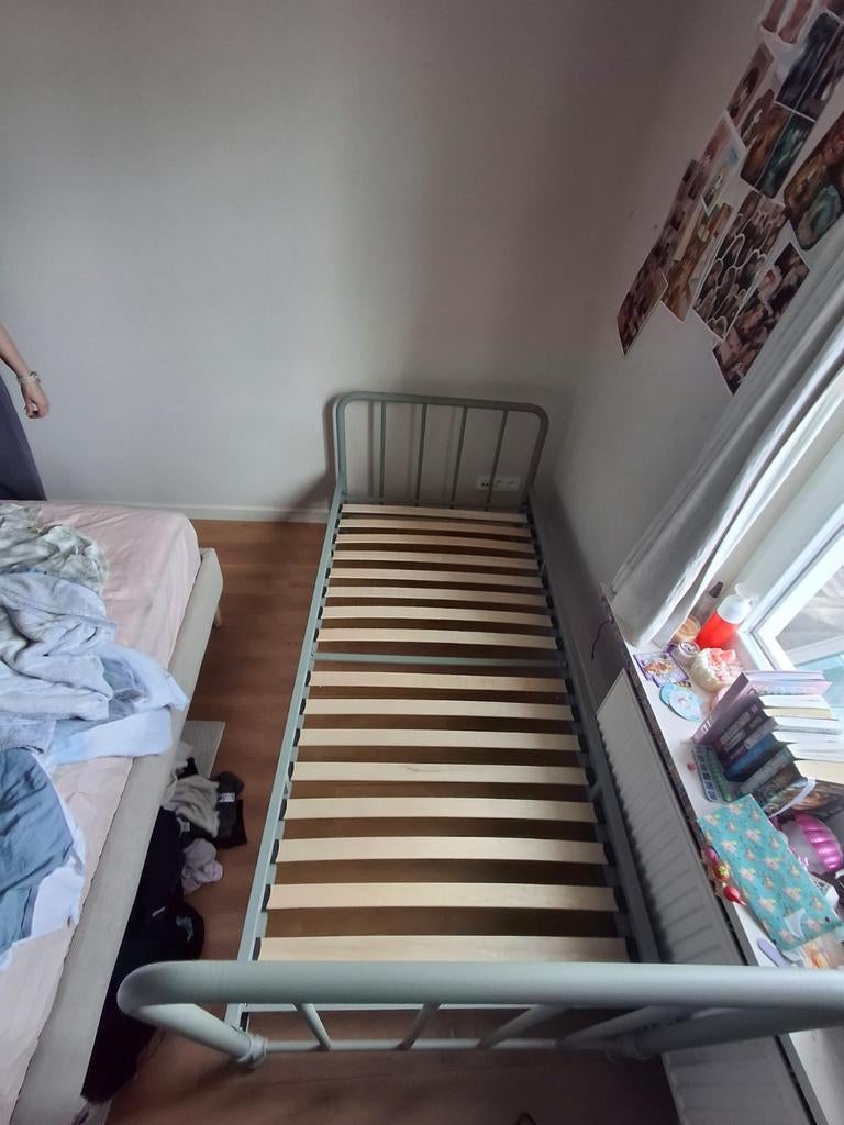 Eenpersoonsbed Bronxx metaal 90x200 - mat olijfgroen, Ophalen, Metaal, 200 cm