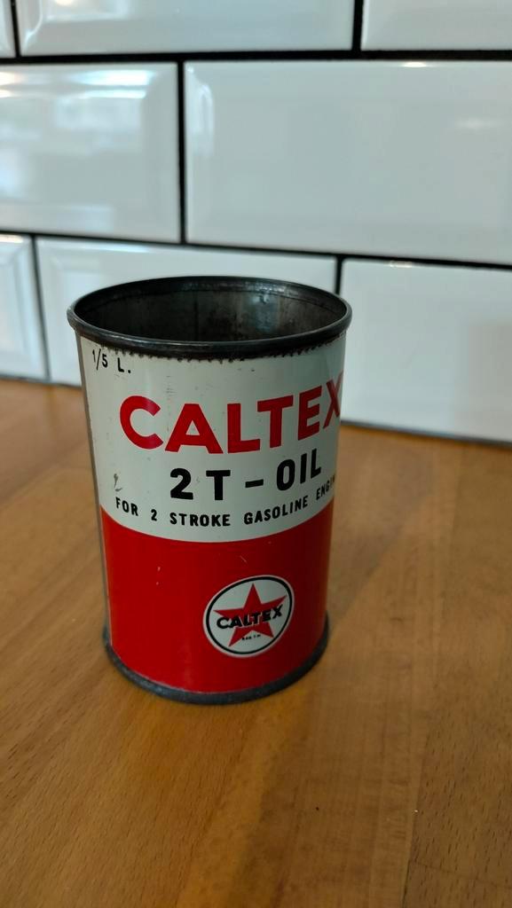 Bidon d'huile Caltex 2 temps 1/5L vide n1, Collections, Marques & Objets publicitaires