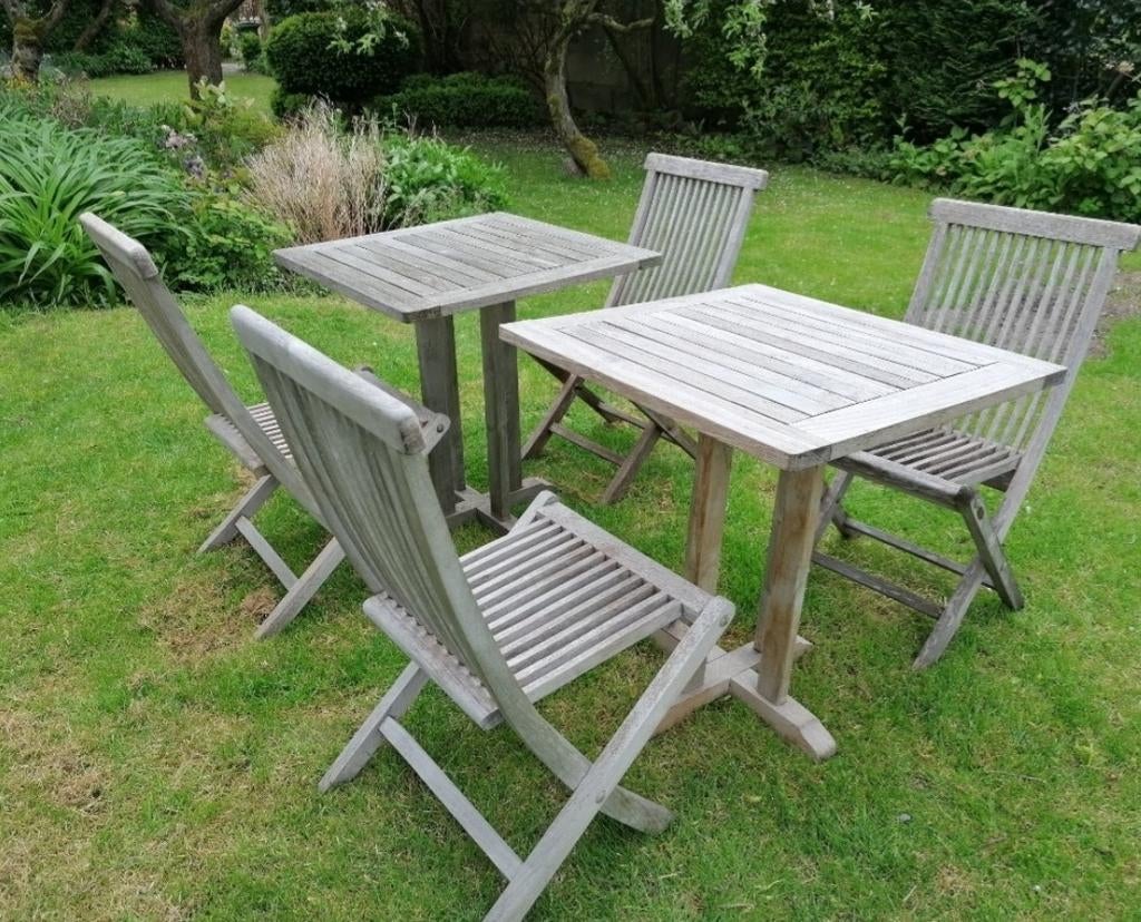 Teak tuinset, tafel en 2 stoelen. 2 sets beschikbaar, Enlèvement, Salons de jardin