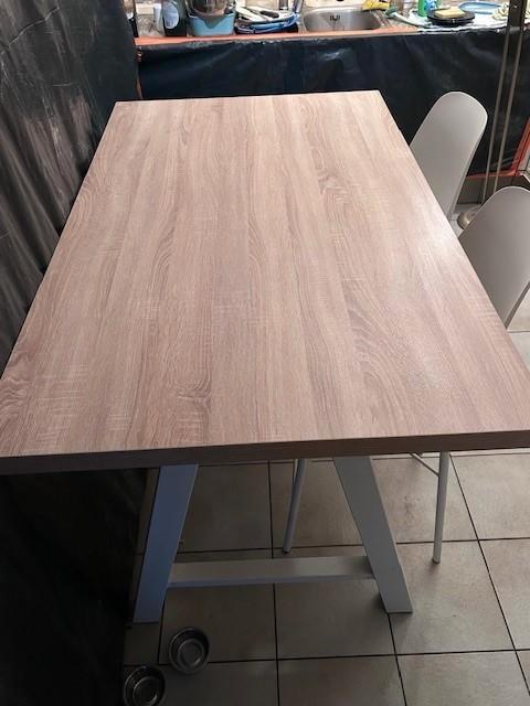 Hoge keukentafel met 4 barstoelen wit / eik naturel, Huis en Inrichting, Tafels | Statafels, Gebruikt, Ophalen