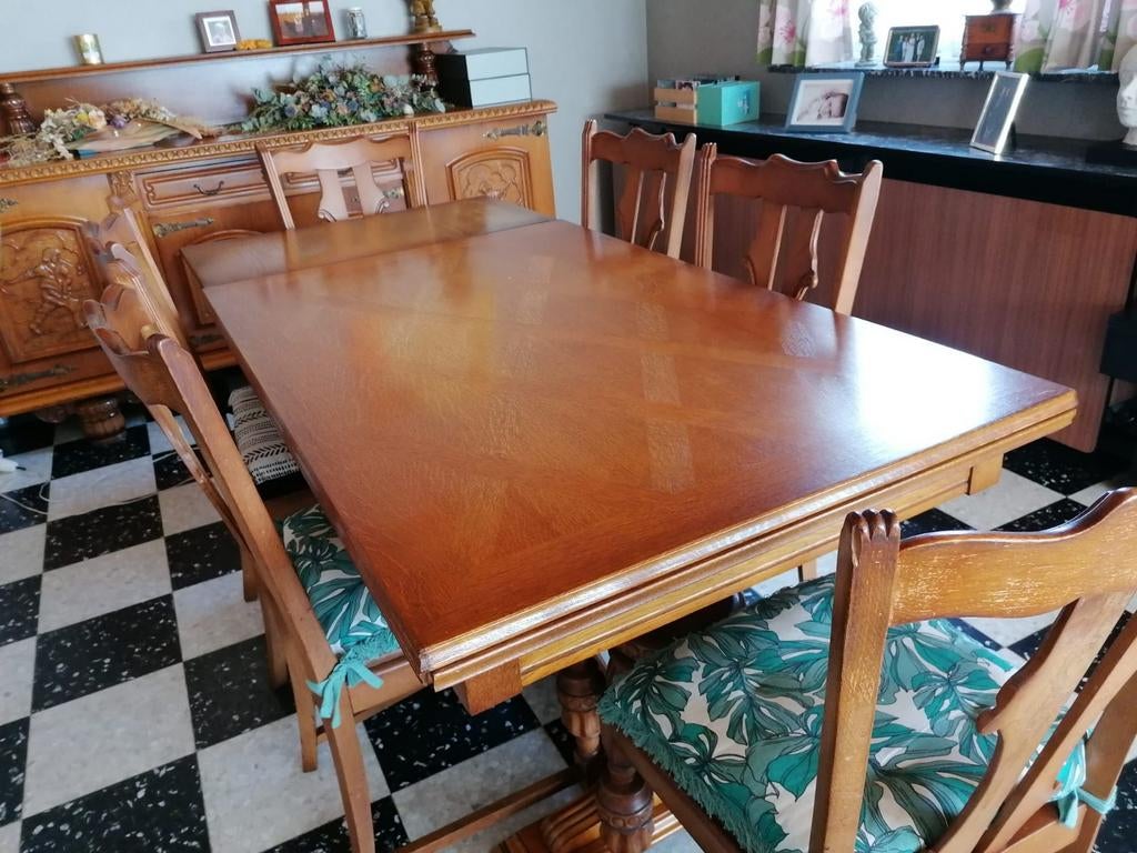 Grote stevige uitschuifbare tafel + 6 stoelen, Ophalen