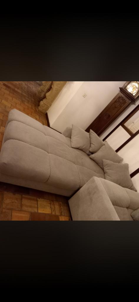 Divan Salon en velours gris perle en L 337/228, Enlèvement, Comme neuf