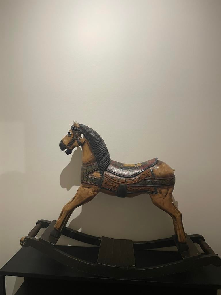 Authentiek Handbesneden Houten Schommelpaard, Antiek en Kunst, Antiek | Speelgoed, Ophalen