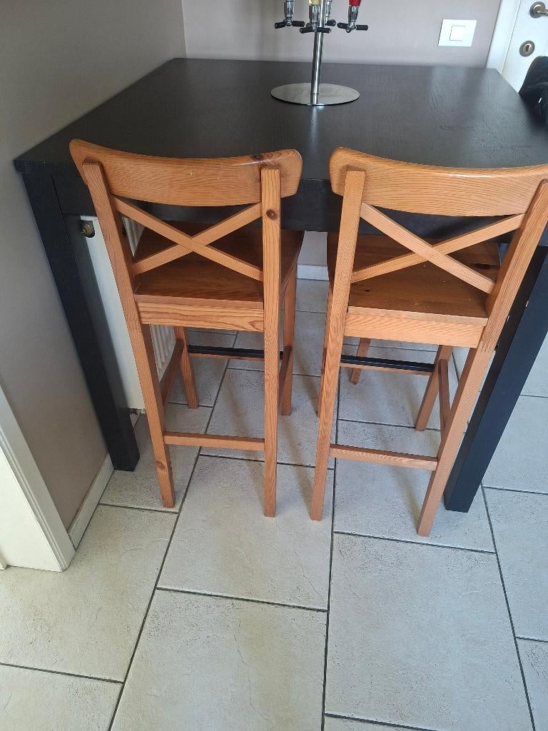 Table haute noir + 4 tabourets, Maison & Meubles, Enlèvement, Utilisé