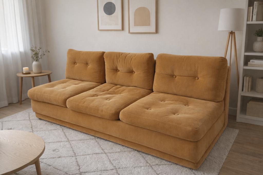 Canapé 3 places Moutarde, 200 à 250 cm, Banc droit, Enlèvement, Utilisé