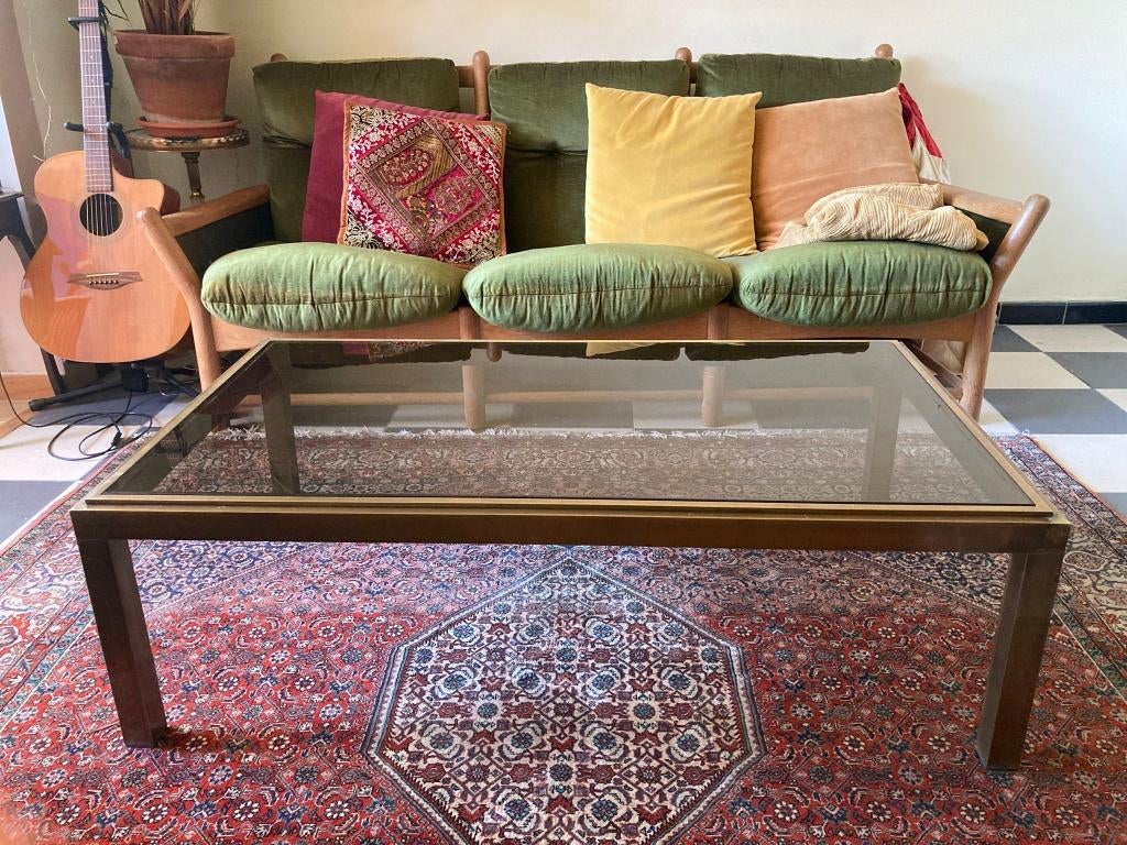 Salontafel messing glas, Ophalen, Gebruikt, 100 tot 150 cm, 50 tot 100 cm