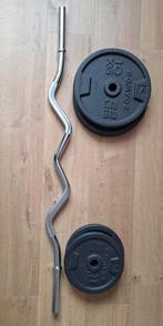 Halterstang met gewichten, Sport en Fitness, Ophalen, Zo goed als nieuw, Benen, Halterstangen
