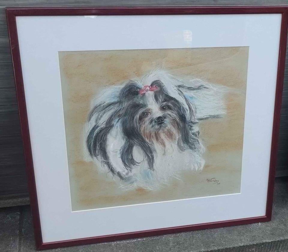 Pastel chien signe m verbley, Antiquités & Art, Enlèvement ou Envoi