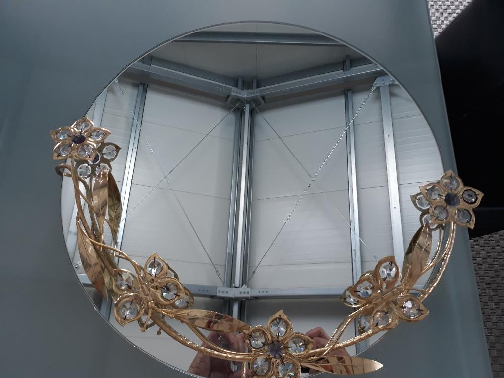 spiegeltje met bloemetjes, Antiek en Kunst, Antiek | Spiegels, Ophalen, Rond, 50 tot 100 cm, Minder dan 100 cm