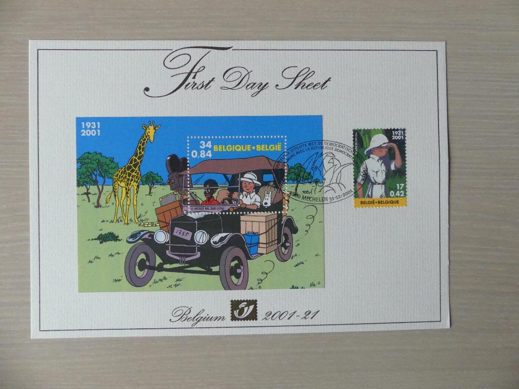 2001-21 : FDS Tintin au Congo avec timbre 3048 et BL93, Timbres & Monnaies, Timbres | Europe | Belgique, Enlèvement ou Envoi