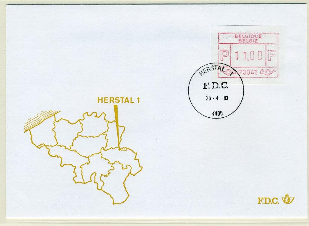 (B) Enveloppe ATM41 FDC 1983 - Herstal 1 (P3041), Enlèvement ou Envoi, Affranchi, Avec enveloppe, Oblitération 1er jour
