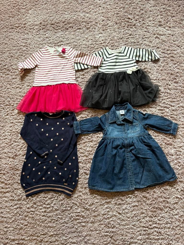 Set van 4 jurkjes meisje 12m Petit Bateau, Ophalen of Verzenden, Zo goed als nieuw, Meisje