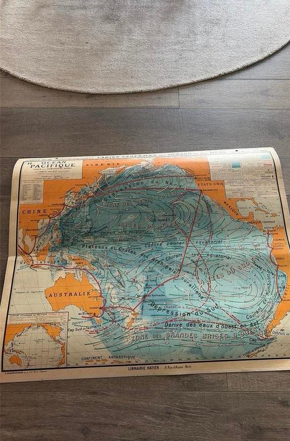 Franse scoolkaart van de stille oceaan, Ophalen of Verzenden