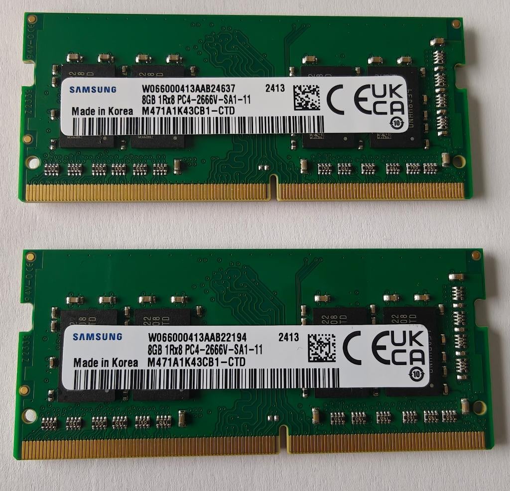 16GB (2x8) DDR4 SODIMM Samsung, Computers en Software, Verzenden, DDR4, Zo goed als nieuw, Laptop