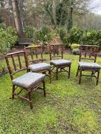 Rotan eetkamerstoelen met kussens 4 stuks vintage, Ophalen, Bruin, Boho, Zo goed als nieuw